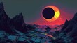 solar eclipse over appalachian landscape, lovecraftian, worrying bizarreness, paranoia