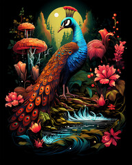 Wall Mural - View of a Colorful Bird Peacock or Pavo