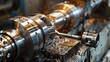 Cutting carbon fibre automotive parts on a lathe in a factory that makes automotive parts