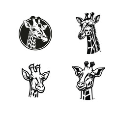 Canvas Print - Collection of giraffe logos in flat black isolated on white background