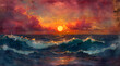 Sunset Symphony: Decoupage Seascape Unveils Dynamic Chaos in Watercolor Tapestry