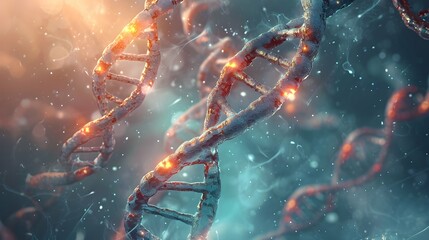 3d rendering of a glowing dna molecular genomes structure concept of biochemistry