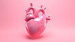 Heart 3D rendering on pink background