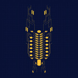 Fototapeta Przestrzenne - cyberpunk scifi gaming futuristic icon hud pattern seamless set collection template, 2d illustration rendering vector