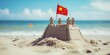 Sand castle on the coast with the flag of China. Generative AI.