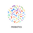 Probiotics. Different colorful microbiome and microbiota. Bifidobacterium and lactobacillus, supplement isolated elements. Gastrointestinal health vector cartoon flat style isolated illustration