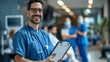 © LukaszDesign - Hospital lobby portrait, clipboard, and doctor for healthcare, leadership, and schedule management. Nurse, doctor, or medical professional with clinic checklist, record, or compliance
