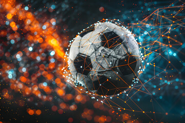 Wall Mural - Football with futuristic network connection technology big data. Colors neon background.