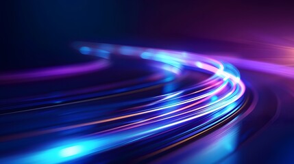 Canvas Print - Blue curved light track on purple background, abstract technology and speed concept with glowing lines