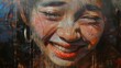 Portrait of a beautiful girl painted with oil paints on a wall