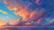 Sunset over ocean, clouds painting