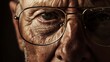 Face of an elderly man wearing vision glasses close-up