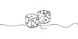 Two dices one line vector illustration. Continuous contour drawing of game dice.