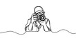 Continuous line drawing of professional man photographer take picture use camera. One line art concept of photography. Vector illustration.