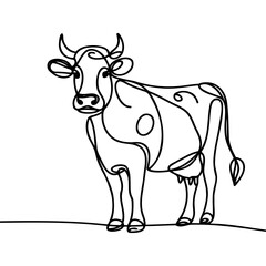 Wall Mural - Drawing a continuous line. Cow on white isolated background.