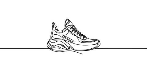 Canvas Print - Vector illustration of sneakers sports shoes in a continuous one line isolated white background.