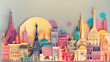 Paris city skyline in cartoon paper-cut style
