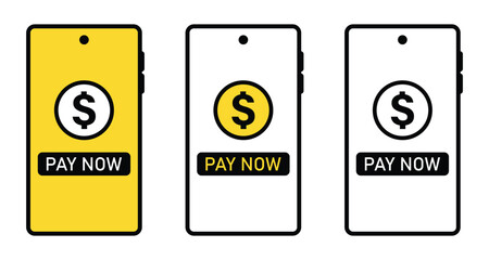 Poster - Make payment by smart phone. online payment concept. Mobile phone with money symbol. pay now button. creative vector design on transparent background.