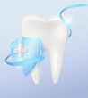 Dental care and treatment by specialized doctors Realistic illustration of a tooth with a glass shield. Media to hospitals, dentists, bone health vitamins. Realistic 3D vector files.