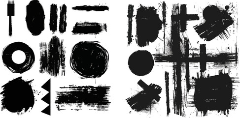 Aufkleber - Grunge textured black paint lines, circles and crosses