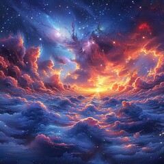Wall Mural - starry sky with clouds and stars in the background