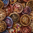 A seamless pattern of 3D woven baskets and textiles, highlighting bohemian craftsmanship in rich, earthy colors.Seamless Pattern, Fabric Pattern, Tumbler Wrap, Mug Wrap.