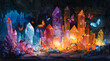 Butterfly Prism Symphony: Watercolor Vista of Colorful Crystal Caverns