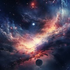 Space of stars, nebula background with galaxies, cosmic mysteries in science fiction universe