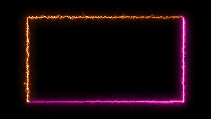Wall Mural - abstract glowing fire effect neon light rectangle frame icon background illustration.