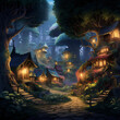 Illustration of children's stories village in the forest