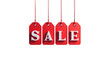 A transparent background of four hanging red tags with the letters 'S', 'A', 'L', 'E' on them, in a bold white font