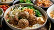 Close-up Bowl Food Meatballs Noodles