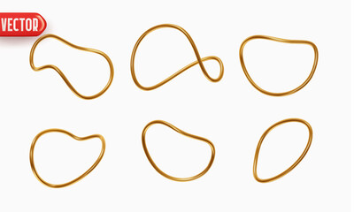 Poster - Set of Rings circle curves of geometric shapes of curved shape. Deformed folded twisted metal rings. Realistic 3d decor element for designs. Vector illustration