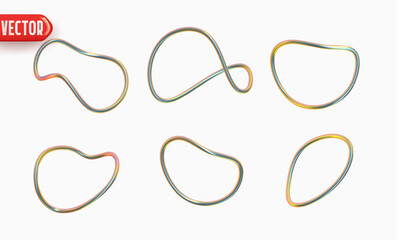 Poster - Set of Rings circle curves of geometric shapes of curved shape. Deformed folded twisted metal rings. Realistic 3d decor element for designs. Vector illustration