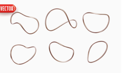 Poster - Set of Rings circle curves of geometric shapes of curved shape. Deformed folded twisted metal rings. Realistic 3d decor element for designs. Vector illustration