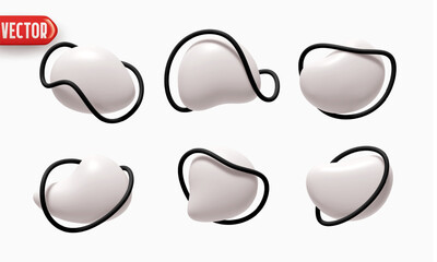 Aufkleber - Set button banner. White Button Abstract liquid shapes with metallic outline Rings in a circle. Speech bubble icons. Template for Branding label. Vector illustration