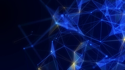 Poster - Blue network connection structure. Digital background with dots and lines. Big data visualization. 3D rendering.