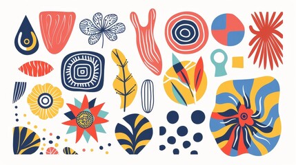Aufkleber - The Bauhaus Memphis design element is perfect for banners, prints, stickers, decor, and much more. Set of abstract retro geometric shapes modern. 1980s style figure, flower, bubble.