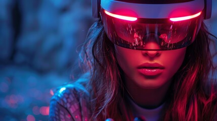 Poster - Female robot with banner splash with text game pass for video gaming consoles. Gamers banner with robot woman holding video game pass.
