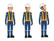 set of worker in the postion of standing on white background