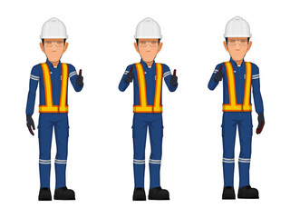 Wall Mural - set of worker in the postion of thumbs up on white background