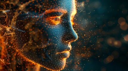 Fototapete - A digital human face based on artificial intelligence. A 3D rendering of a big data or cyber security concept.