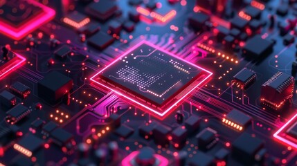 Aufkleber - CPU isometric banner. Central Computer Processors CPU concept. Digital chip. Quantum computer concept. Large data processing database concept.