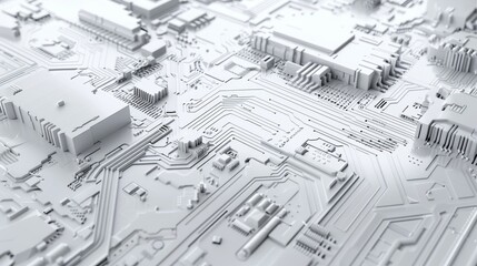 Wall Mural - Circuit board texture on futuristic abstract background in white. 3D white tech background.