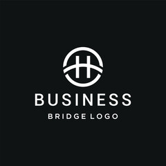 Poster - Initial Letter H Bridge with Circular Shape Geometric Line Art Logo Design