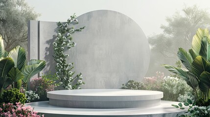 Aufkleber - Display podium with abstract garden scene. 3D rendering.