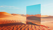 ©  Mohammad Xte - Desert landscape with sand and square mirror under the clear blue sky