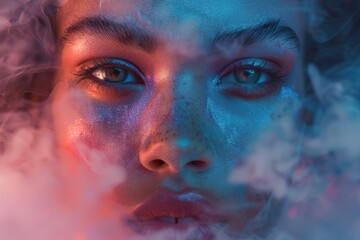 Poster - A seamless blend of pink, blue, and purple hues with a smoky effect creating an abstract gradient background