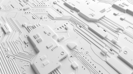 Poster - This abstract background has a circuit board texture reminiscent of technology. It is a white 3D tech background.