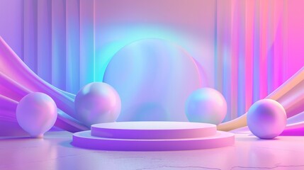 Poster - Composition in abstract 3D. Fashion beauty holographic background for product display.